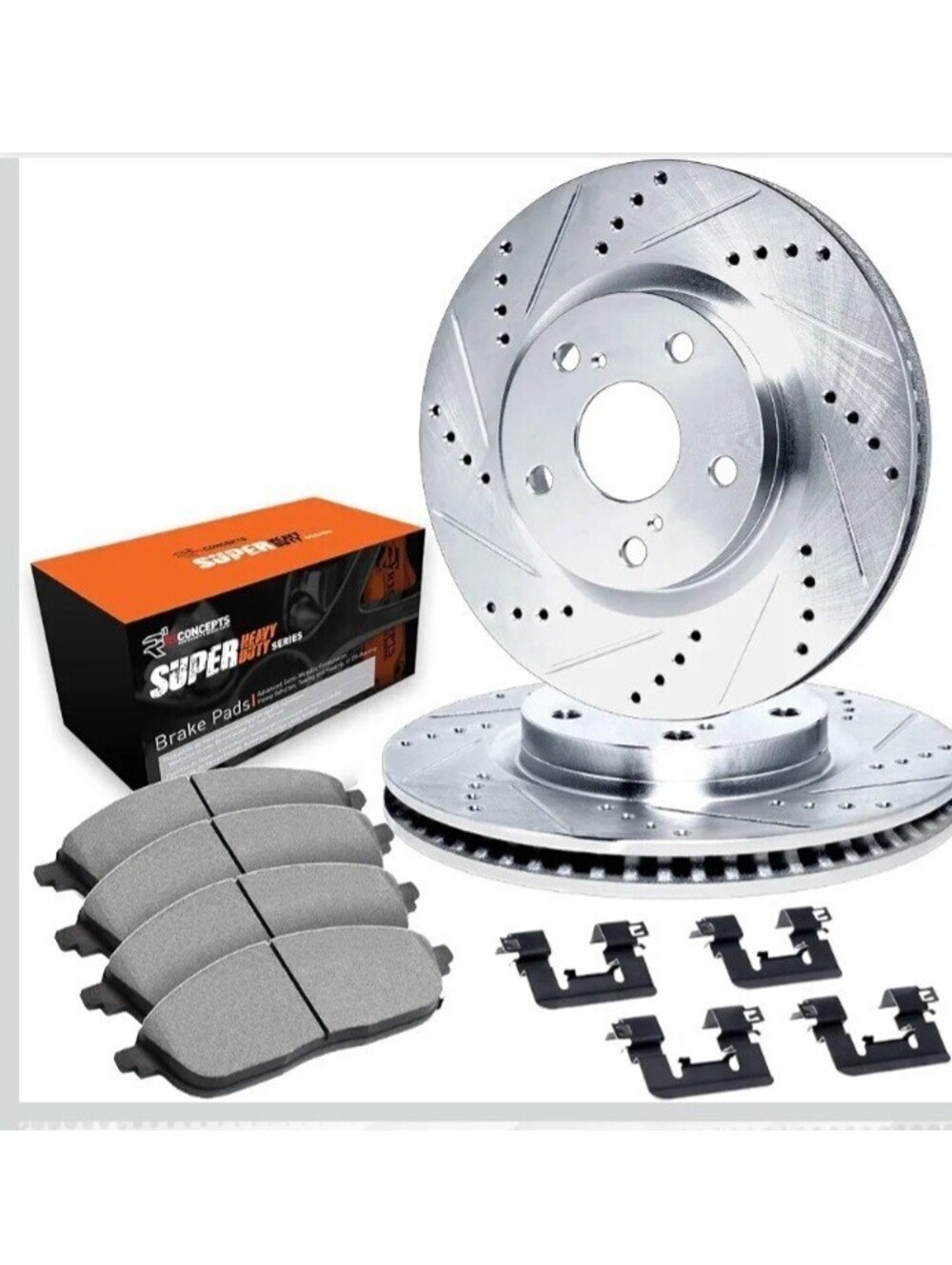 R1 Concepts Front Brake Rotor & Pad Kit Drilled Slotted Open Box Unused BKTA129F